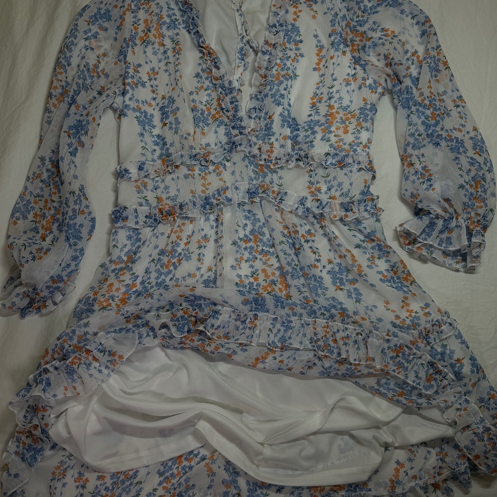 DOKOTOO Mini Dress Floral Deep V-Neck Ruffle Long Sleeve Open Back size XL - Picture 6 of 11